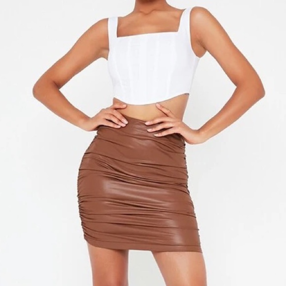 Brown Faux Leather Ruched
